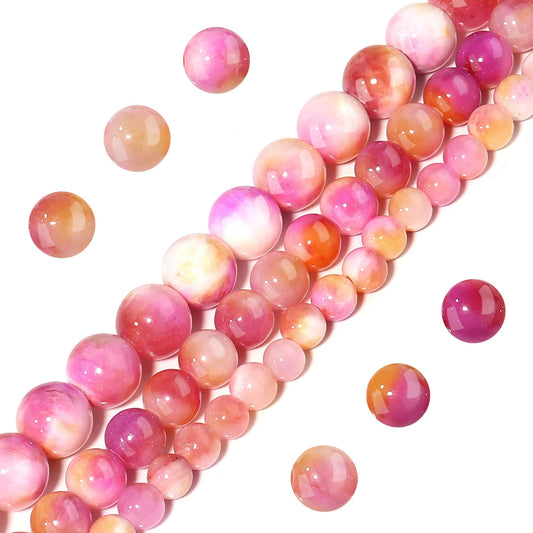 Filluck Natural Stone Beads 8mm Pink Yellow Jade Polished Round Smooth Gemstone Beads for Jewelry Making Adults 15 Inch(Pink Yellow Jade,8mm)
