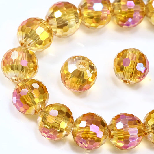 Dowarm 50PCS 10MM Golden Rose Faceted Crystal Glass Round Beads for Jewelry Making, Crafts, Wind Chimes, Suncatcher