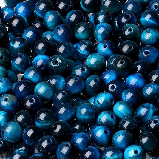 LAIDANLA Aquamarine Tiger's Eye 8mm Natural Stone Beads Round Loose Gemstone Stone Beads for DIY Bracelet Necklace Earrings Jewelry Making Polishing Beading Crystal 96PCS 2 Strand 32"