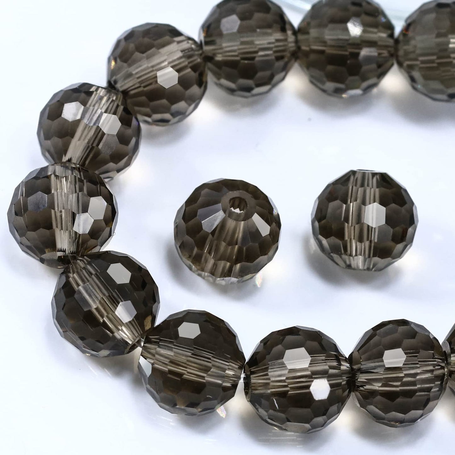 Dowarm 10MM Round Crystal Beads for Jewelry Making, Gray Faceted Glass for Crafts Bracelet Wind Chimes Suncatcher, #5003 Rondelle Spacer, Loose Gemstones, 50PCS