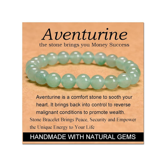 CHELYQST Green Aventurine Bracelet - Stone of Wealth,Stretch Natural Stone Crystal Beads Jewelry Gifts for Women Men Unisex Adult,8mm