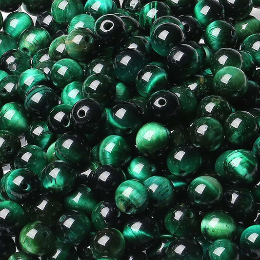 LAIDANLA Green Tiger Eye 8mm Natural Stone Beads Round Loose Gemstone Stone Beads for DIY Bracelet Necklace Earrings Jewelry Making Polishing Beading Crystal 96PCS 2 Strand 32"