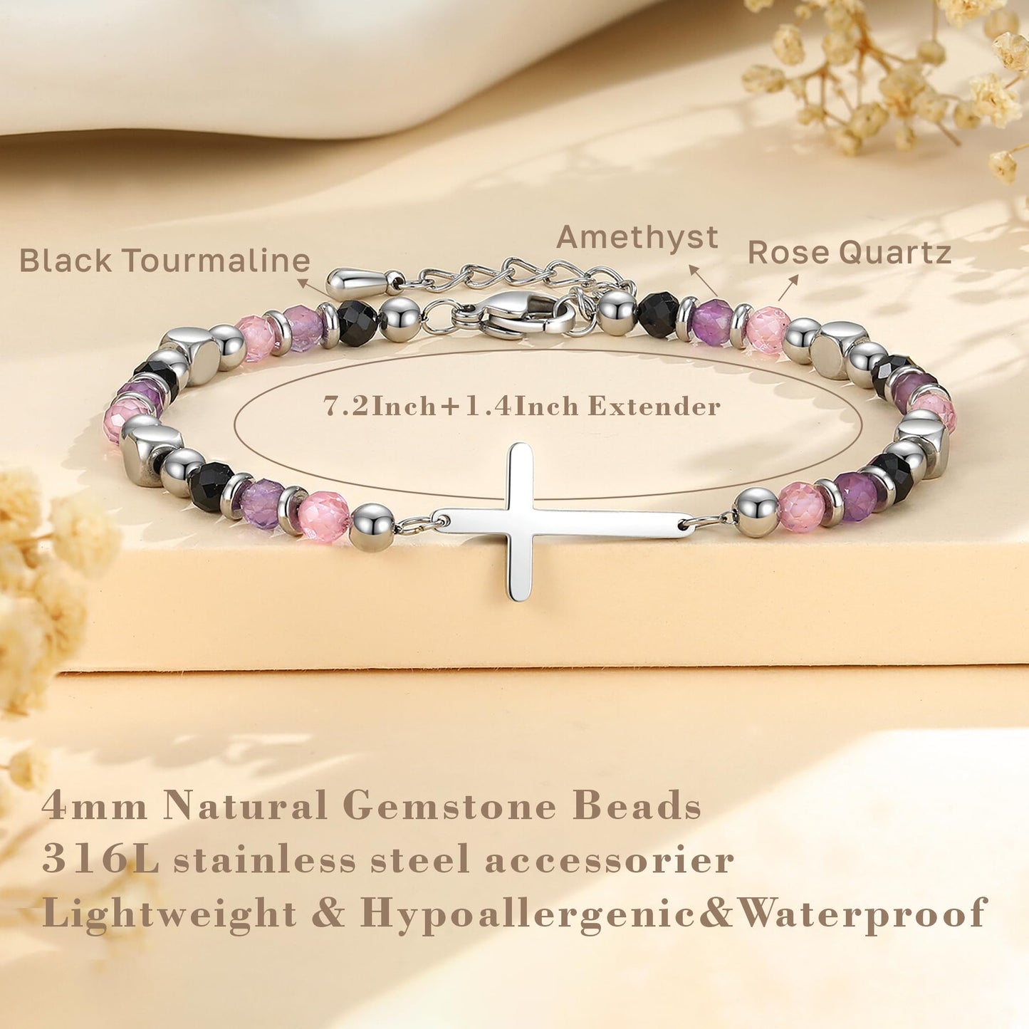 Birthday Gifts for Women, Friend Gifts, Friendship Jewelry for Her, 21st, 30th, 40th, 50th, 60th or 70th Birthday Gifts, Dainty Anxiety Relief Bracelet, Christian Cross Crystal Bracelet