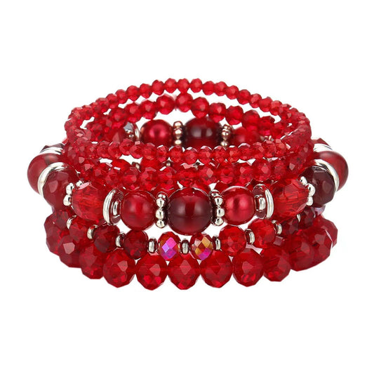 LOTSOF Boho Multilayer Beaded Bracelets Set for Women - Vintage Gold & Brown Stackable Stretch Bracelets, Bohemian Handmade Jewelry for Daily Style & Gifting (Red)