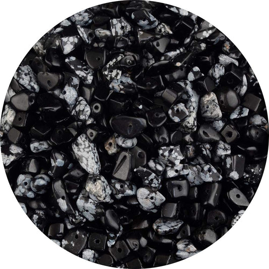 Natural Chip Stone Beads Snowflake 5-8mm About 400 Pieces Irregular Gemstones Healing Crystal Loose Rocks Bead Hole Drilled DIY for Bracelet Jewelry Making Crafting (5-8mm, Snowflake Obsidian Jasper)