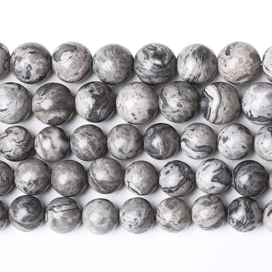 6MM 60PCS Natural Stone Map Jasper Loose Beads for Jewelry Making DIY Bracelet