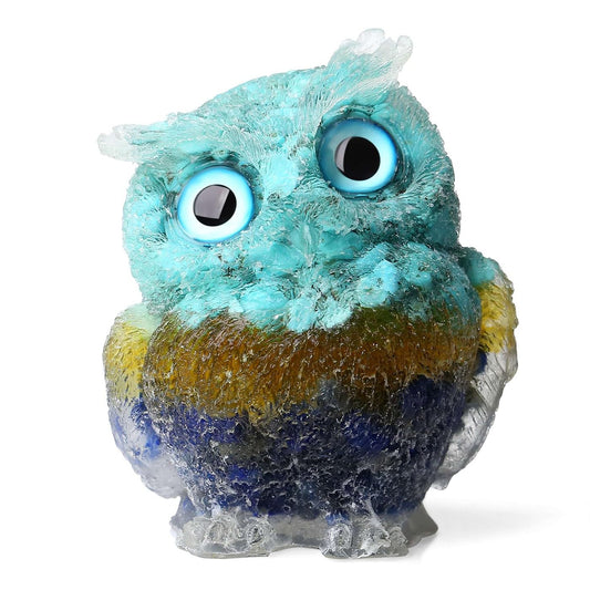LAIDANLA 2.4" Owl Figurine Natural Healing Crystal Cute Owl Animal Statue Pocket Sculpture Reiki Spiritual Energy Gemstone Home Office Room Desk Decor Gifts（Gradient Turquoise Citrine Lapis Lazuli）