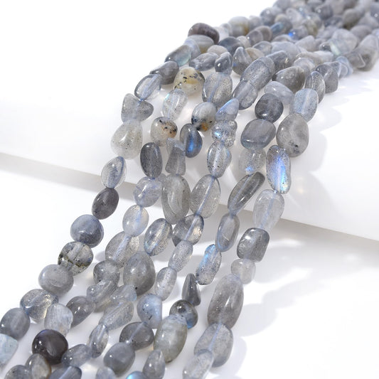 jodaying 6-8mm Natural Labradorite Nuggets Oval Free Tumbled Pebble Semi Precious Gemstone Loose Stone Beads Approx 15.5 inch for DIY Jewelry Making