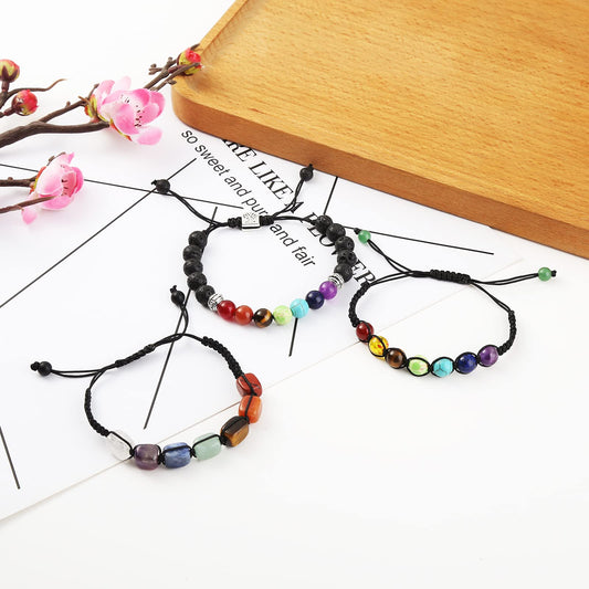Bonnerish 3Pcs Chakra Bracelets for Women, 8mm Lava Rock 7 Chakras Crystal Bracelet, Healing Natural Stones Beaded Bracelet Yoga beads Bracelets