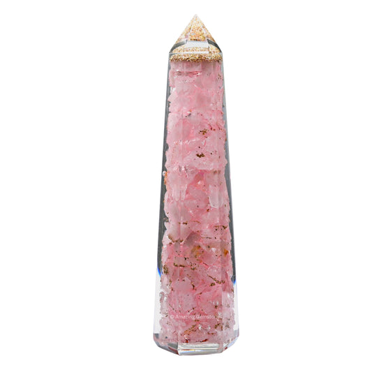 Amazing Gemstone Rose Quartz Orgonite Orgone Crystal Towers - Large 4.5" Orgonite Crystal Wand Obelisk Tower Point for Meditation, Crystals and Healing Stones Gift and Protection