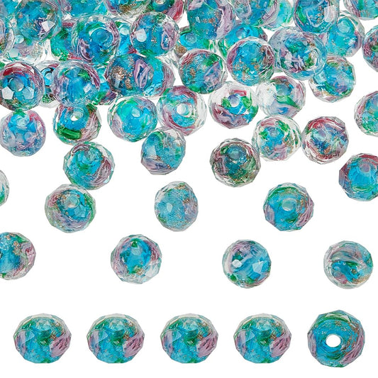 PH PandaHall 70pcs 6~8mm Gold Sand Lampwork Beads Glass Handmade Round Loose Beads for Rosary Making Jewelry Craft Making with 2mm Hole - Dodger Blue
