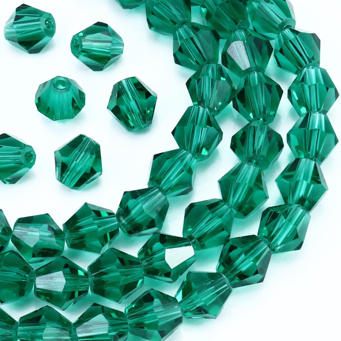 Dowarm 250PCS 6MM Faceted Bicone Crystal Beads for Crafts, Jewelry Making, DIY Bracelet, Necklace, Dolls, Wine Charms, Wind Chimes, Suncatchers, Loose Spacer Glass Beads, Peacock Green