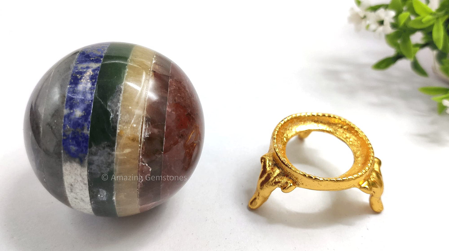 Amazing Gemstone Seven Chakra Crystal Sphere Round Ball with Sphere Holder Stand, Natural Healing Stone Sphere for Massage Meditation Crystal Grid Witchcraft Supplies Reiki Yoga