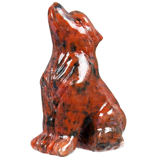 Hguxmcu Red Obsidian Wolf Figurine,Crystal Carved Statue for Home Office Desk Decor,Hand Carved 1.8 Inch Healing Crystal,Spirit Animal Gift for Wolf Lovers,Good Luck Feng Shui Protection Totem