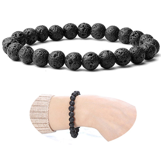 Cryhand Handmade 8mm Beaded Bracelets For Men Protection Bracelet For Women Chakra Feng Shui Stretchy Handmade Lucky Money Stretchy Crystal Bracelets Best Gifts (Lava 1PCS)