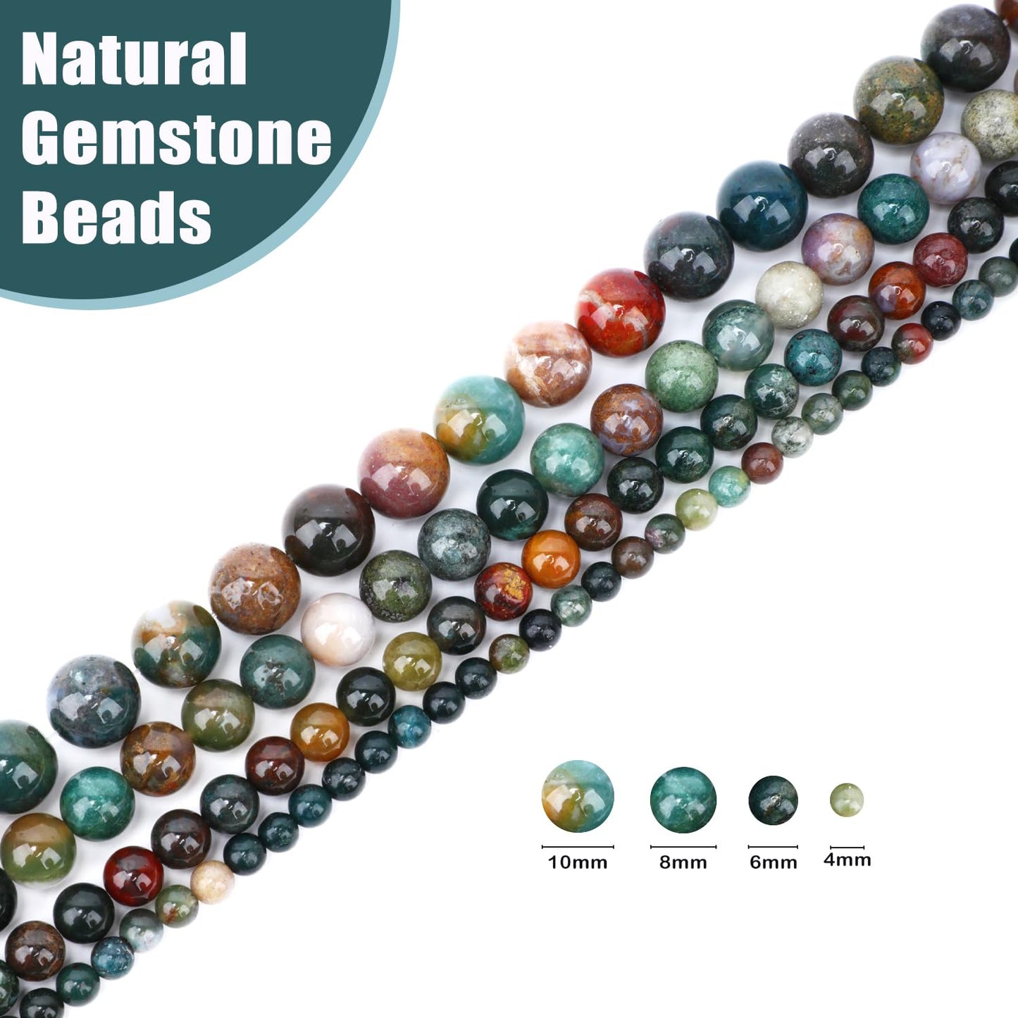 CMBYN Natural Stone Beads Round Genuine Real Stone Beading Strand Loose Gemstones DIY Smooth Bead for Bracelet Necklace Earrings Jewelry Making (Indian Agate, 8mm 45 Pieces)