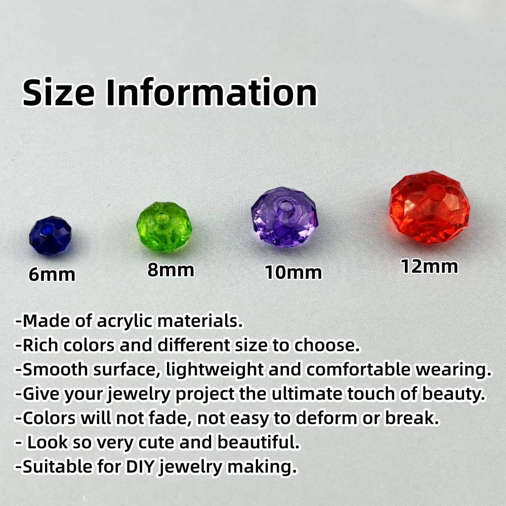 YHYPOCI 1000pcs 6mm Acrylic Crystal Beads, Faceted Rondelle Acrylic Spacer Beads for Wind Chimes Bracelet Necklace Earring Keychain Jewelry Making DIY Crafts(Mix Colors)