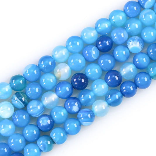 Natural Gemstone Round Loose Beads for Jewelry Making DIY Crystal Energy Healing 1 Strand 15" (Blue Stripe Agate, 4mm (15"/Strand))
