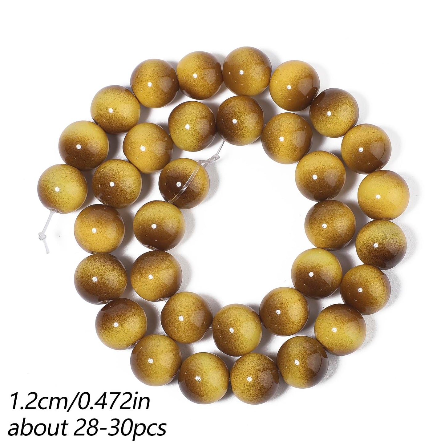 Song Xi 28PCS 12mm Khaki Tiger Eye Gemstone Beads for Jewelry Making, Round Smooth Glass Beads for DIY Bracelet Necklace Earring Keychain, Arts and Crafts, for Christmas Wedding Birthday