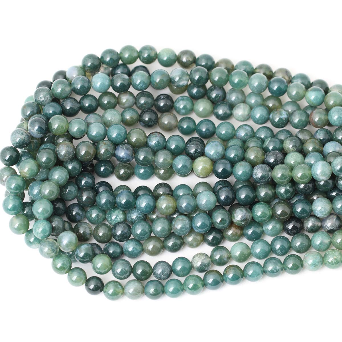 CHEAVIAN 45PCS 8mm Natural Moss Agate Gemstone Round Loose Beads for Jewelry Making DIY 1 Strand 15"