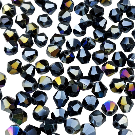Pinhoollgo 500pcs 4mm Bicone Crystal Glass Beads Faceted Bicone Crystal Beads Bulk Glass Spacer Beads for Bracelets Necklace Pendants Earrings DIY Jewelry Craft Making(Black AB)