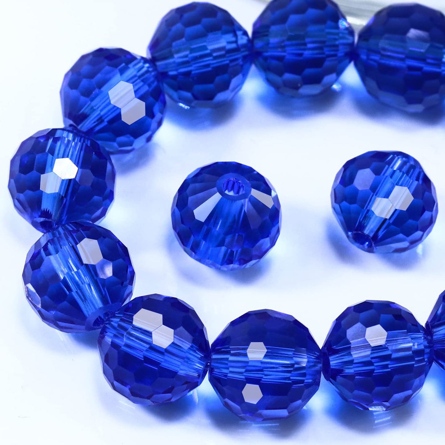 Dowarm 10MM Round Crystal Beads for Jewelry Making, Blue Faceted Crystal Glass Beads for Crafts Bracelet Wind Chimes Suncatcher, #5003 Rondelle Spacer Beads, Loose Gemstones, 50PCS