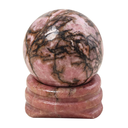 Casaper Natural Rhodonite Ball with Stone Stand, Healing Crystal Sphere for Home Fengshui Yoga Meditation, Reiki Energy Balancing 1.18”(30mm)