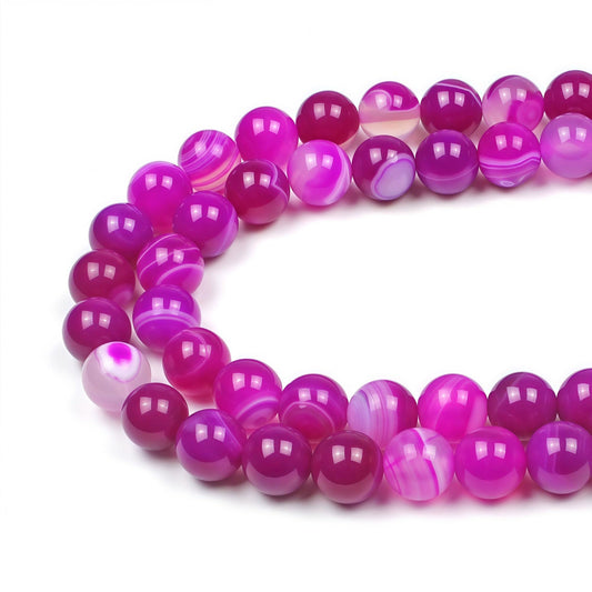MJDCB Natural Stone Beads Rose Red Stripe Agate Round Loose Beads for Jewelry Making DIY Bracelet Necklace (10mm)