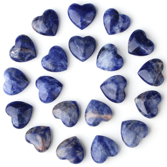 YATOJUZI 20PCS Heart Stone Blue Sodalite Natural Healing Crystals Love Crystal Heart Bulk Wholesale Polished Stones Cute Pocket Gemstones Reiki Energy Gifts for Women