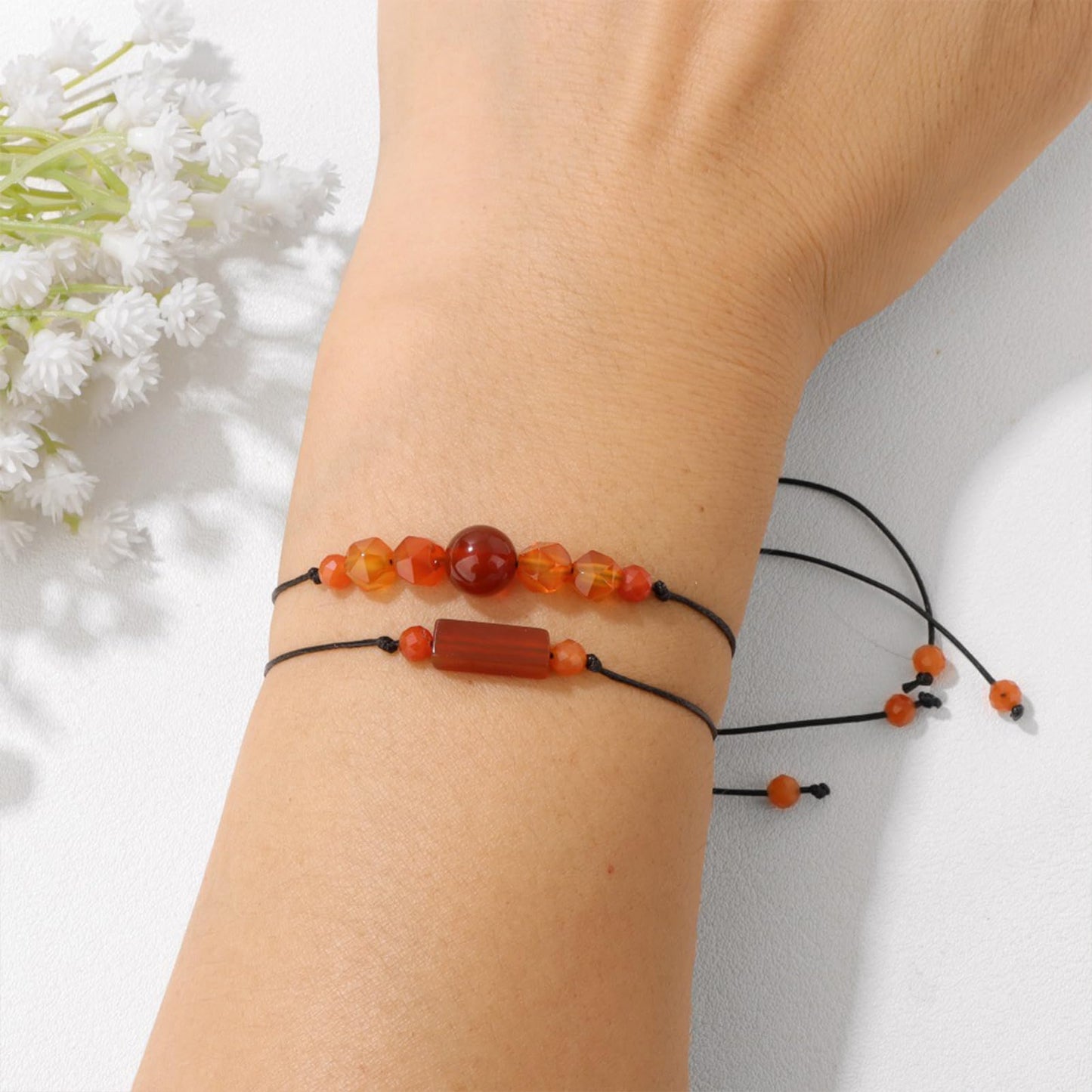 THSOGO 2Pcs Carnelian Bracelet Natural Stone Bead Bracelet Handmade Adjustable Jewelry for Women Gifts for Her Mom Daughter Fridend