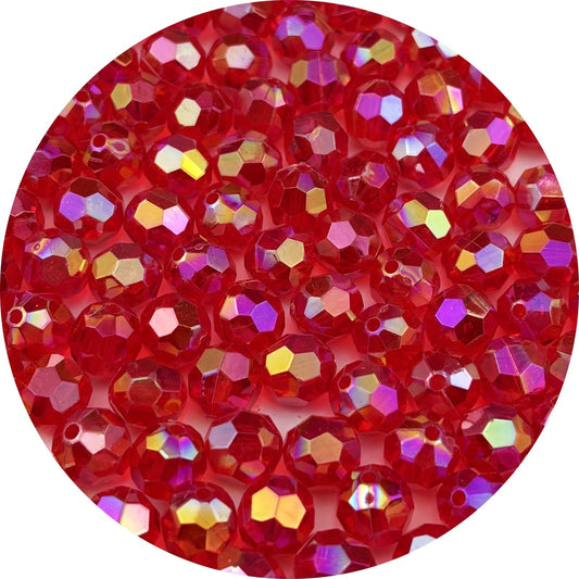 Pinhoollgo 200pcs 10mm Acrylic Faceted Round Beads AB Colors Glossy Acrylic Beads Round Spacer Beads with Hole for DIY Bracelet Necklace Jewelry Making Supplies Handmade Craft(Red AB)