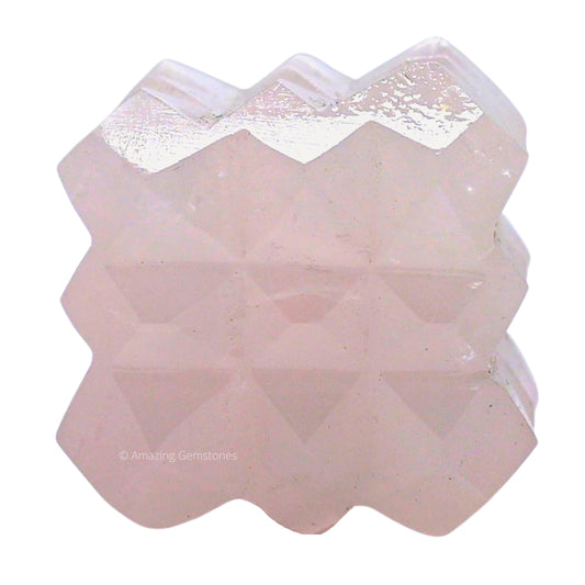 Amazing Gemstone Rose Quartz Crystal Cube with 54 Pyramid - 1" Mini Lemurian Pyramid Cube Figurine of Natural Stone Pyramid for Meditation, Reiki, Chakra Balancing Vastu Pooja and Crystal Grids