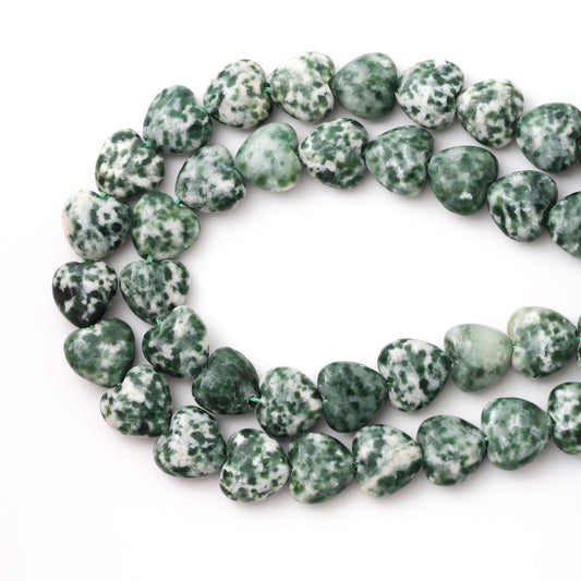 Natural Heart Shaped Green White Sodalite Stone Beads 10mm Loose Crystal Healing Beads for DIY Necklace Bracelet Making Gemstone Craft Supplies
