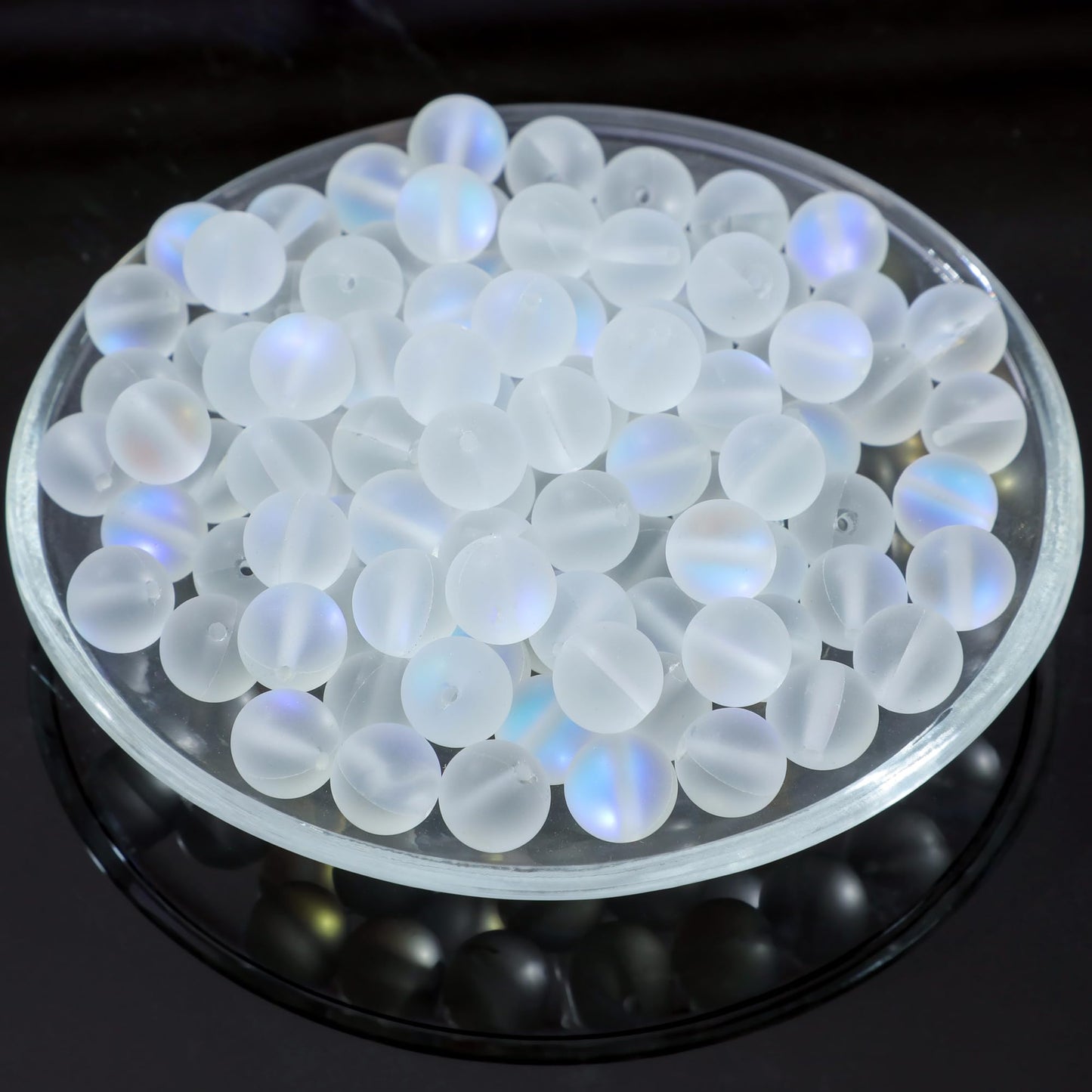 Guoxin 100Pcs Moonstone Matte Iridescent Glass Beads Aurora Frosted Glitter Beads for Bracelets DIY Jewelry Making (8MM, Matte White)