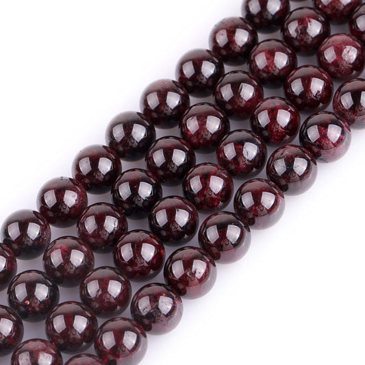 GEM-Inside Natural 8mm Dark Red Garnet Gemstone Smooth Round Stone Loose Beads Crystal Energy Stone Power for Jewelry Making 15"