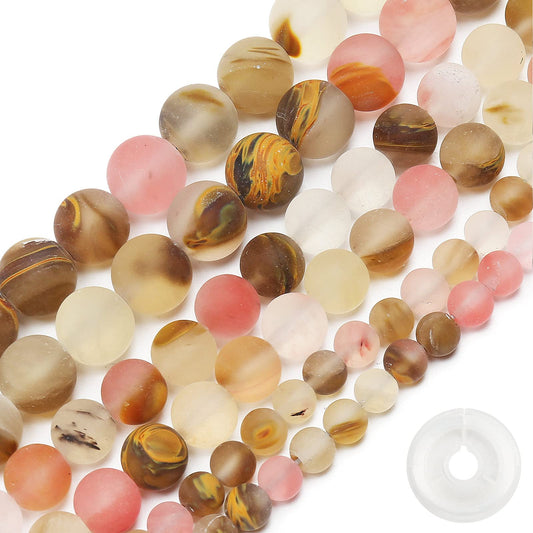 Natural Matte Watermelon Rind Beads, 8MM Round Frosted Unpolished Loose Gemstone Beads for Bracelet Necklace Jewelry Making, Energy Stone Healing Power with Stretch Beading Cord