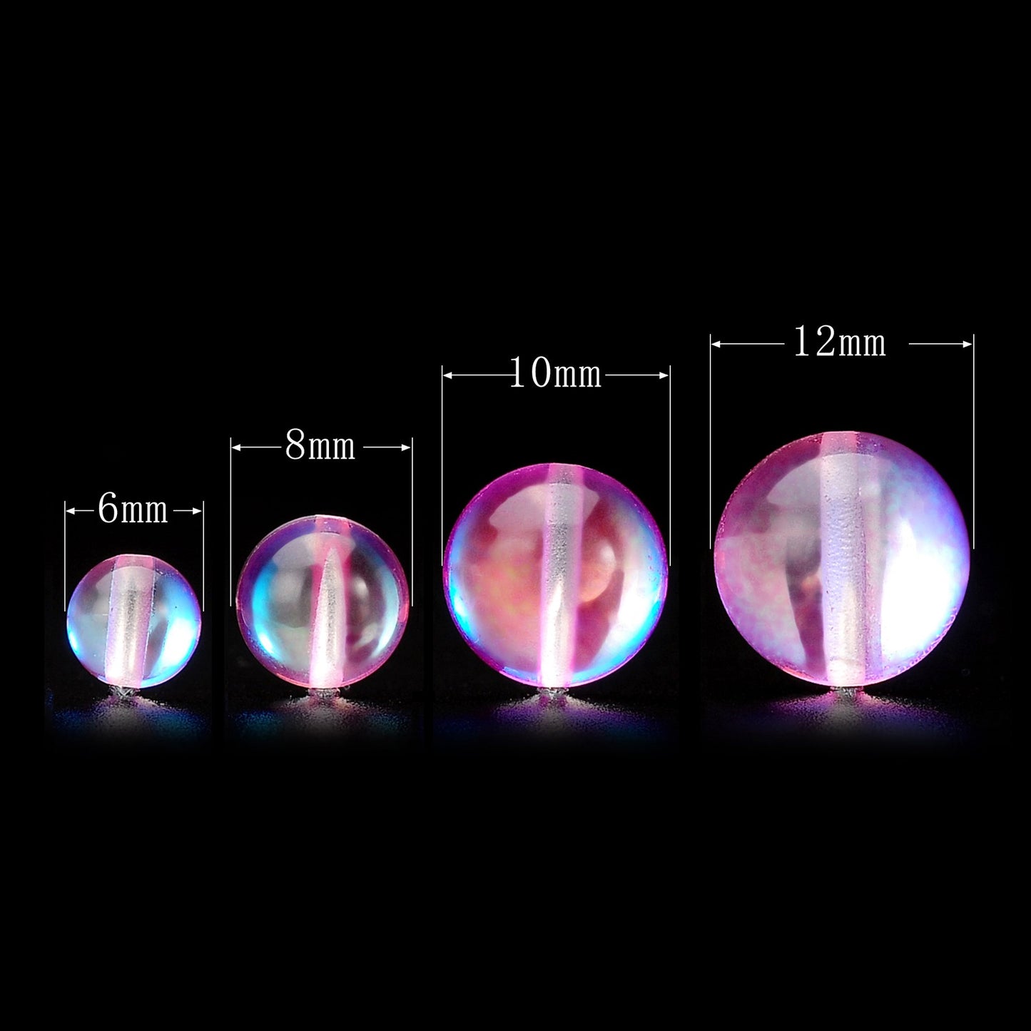 RUBYCA Round Moonstone Crystal Glass Beads Aura Iridescent for Jewelry Making (1 Strand, 10mm, Pink)