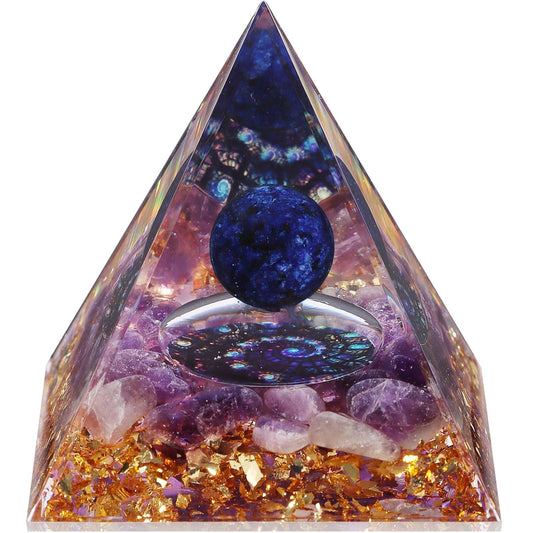 Crystal Pyramid, Lapis Lazuli & Amethyst Healing Crystal Pyramid Porstive Energy Generator, Natural Crystals Energy Pyramid for Attract Wealth Success and Lucky