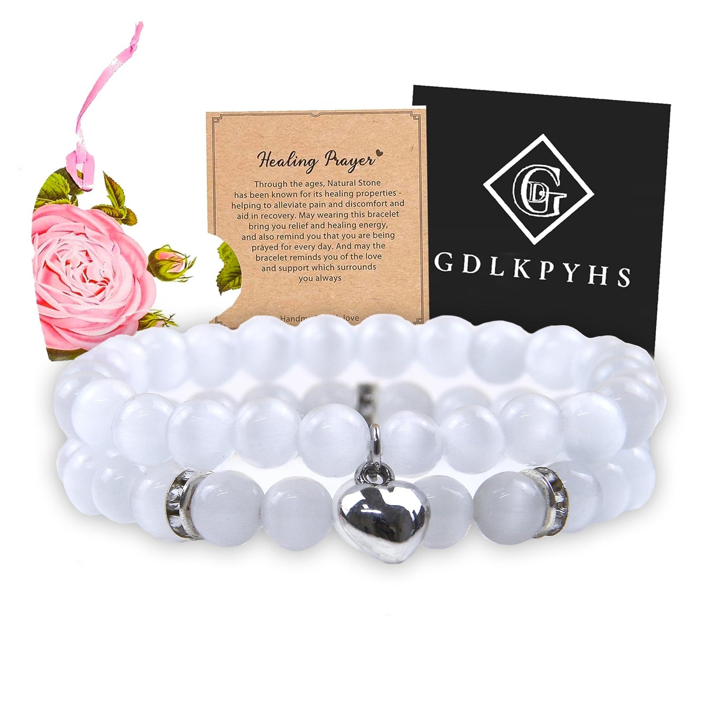 GDLKPYHS Healing Bracelets for Women - Opal Bracelet - Healing Prayers Crystal Bracelet, 8mm Natural Stone Stress Relief Yoga Beads Get Well Soon Gifts