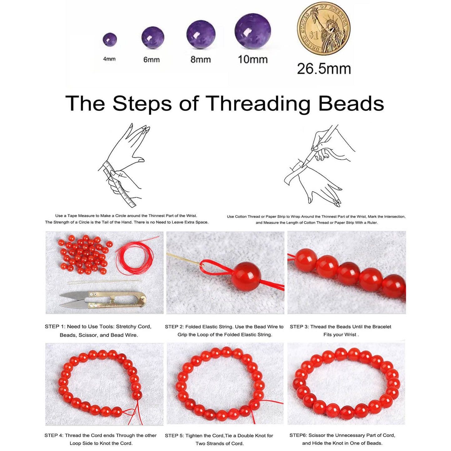 10mm Natural Uruguay Amethyst Round Bead - 35PCS Bulk Gemstone Beads for Jewelry Making, DIY Bracelets, Necklaces - Includes Crystal Stretch Cord - Stone Beads for Crafting Gifts
