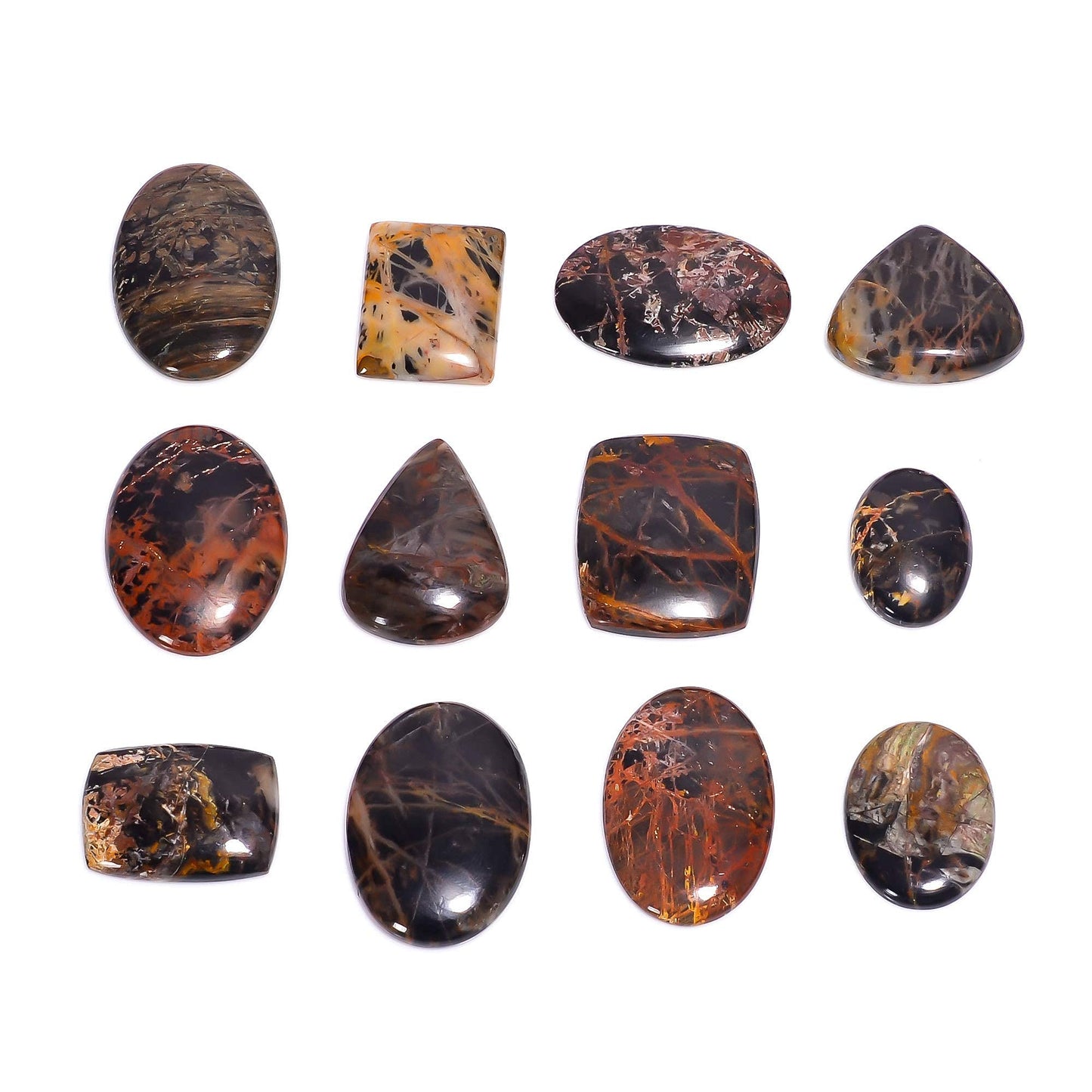 GEMKORA 3pcs Natural Pilbara Jasper Cabochons Gemstone Wholesale Lot for Jewelry Making, Loose Crystals Supply, Polished Specimen, DIY, Wire Wrapping, Healing Crystals, Bulk Gemstone Deal