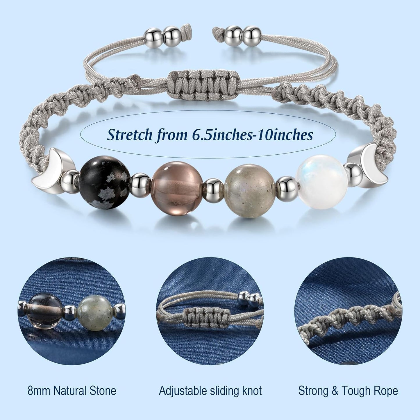 KOFISNI Moonstone Healing Bracelet for Women Negative Energy Hope Bracelet for Women Blocker Black Obsidian Bracelets First Time Mom Gifts Mothers Day Friendship Gifts for Him Her (Good Vibes Only)