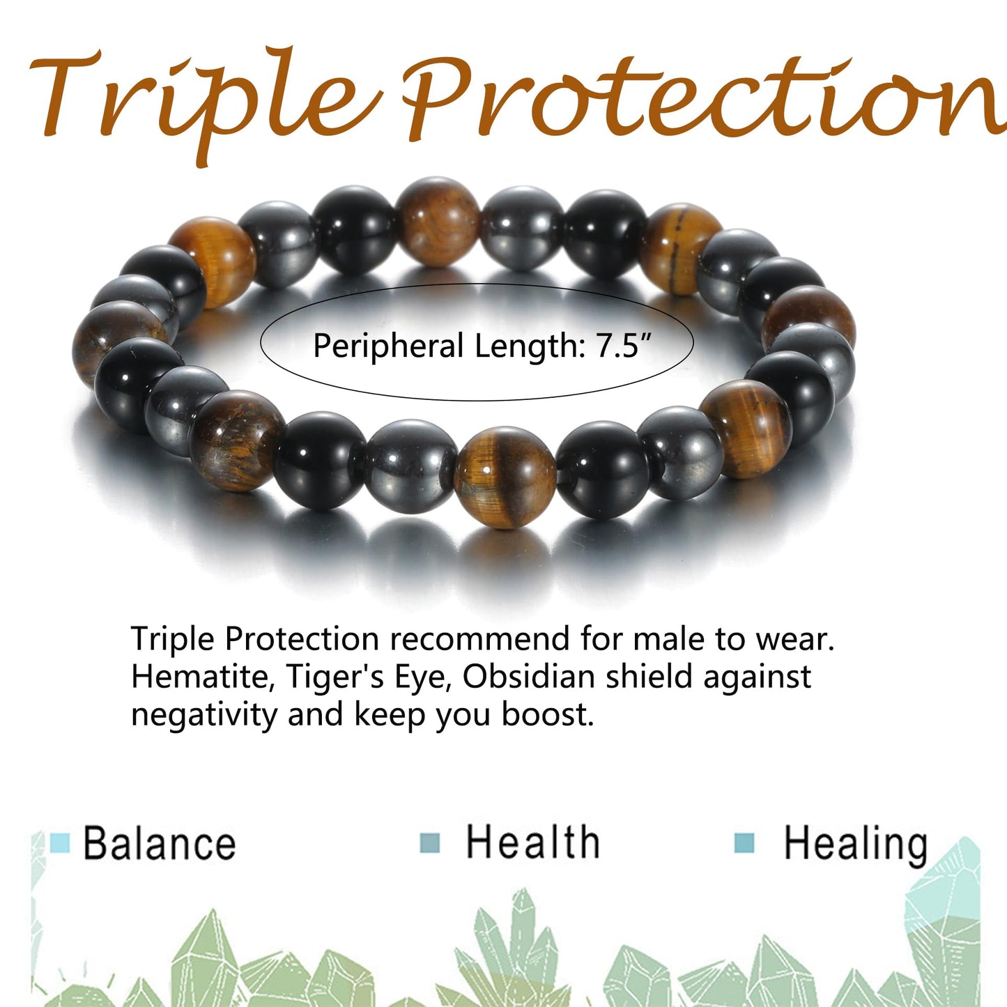 Udolfly Womens Crystal Beaded Bracelets for Women Men Protective Energy Bracelet Natural Gemstone Bead Bracelet 6mm Triple Protect