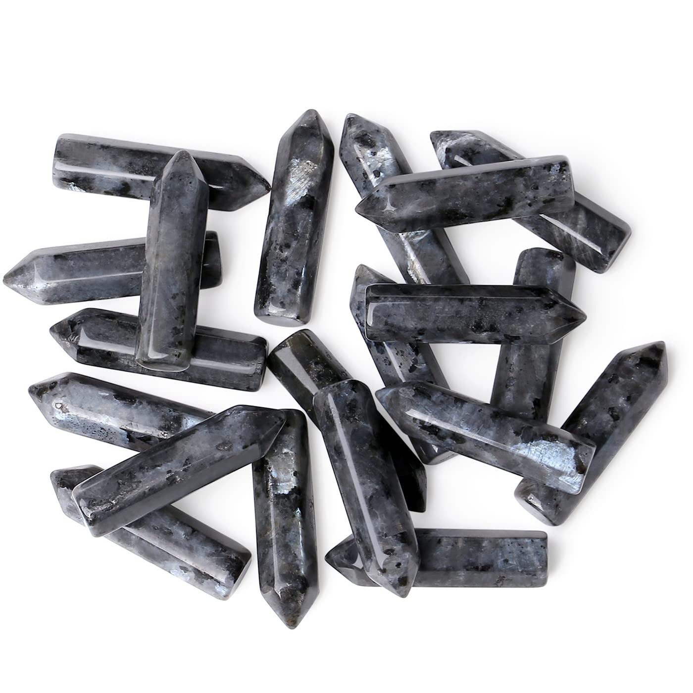 10PCS Black Labradorite Natural Healing Crystals Stones Sets Polished Tumbled Pocket Gemstones Bulk Hexagonal Points Reiki Energy Balancing Chakra Meditation Therapy Desk Decor Gift