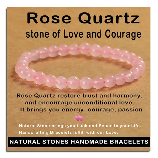 AD Beads Handmade Gemstone Stretch Elastic Bracelet Crystal Healing Reiki Nature's Beauty and Spiritual Essence Unisex (6mm, Rose Quartz)