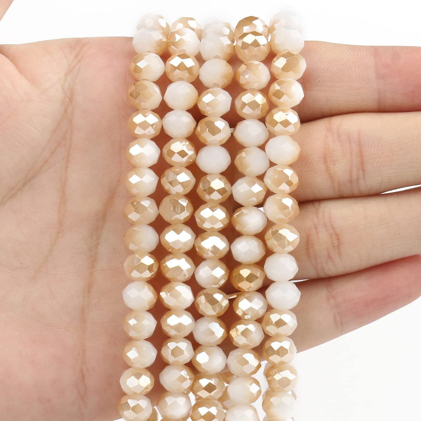 NITOPUPU 500pcs 6mm Crystal Glass Beads for Jewelry Making Faceted Rondelle Flat Beads for Bracelets Necklace Earrings DIY Crafts (Champagne White Jade Half-Plated Crystal Bead)