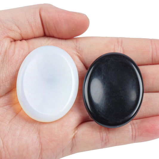 Loveliome Thumb Worry Stone, Stress Relax Healing Reiki Crystal Pocket Palm Stones,Black Obsidian and Opalite,Pack of 2