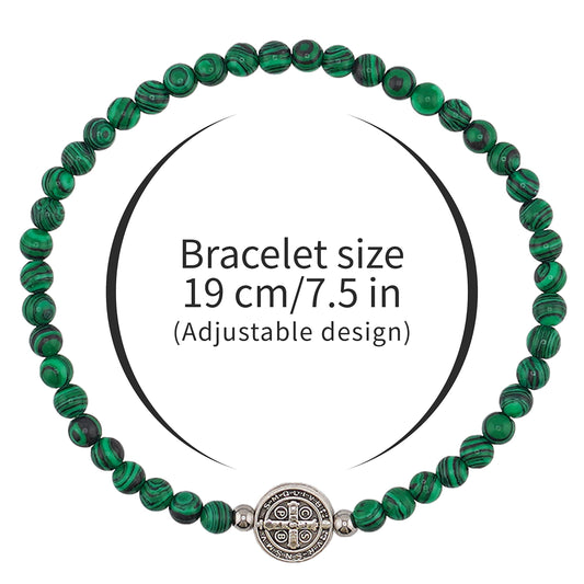 Lameybrt Evil Eye Bracelet 4 mm Natural Stretch Adjustable Beaded Bracelets for Men (C08 Malachite, One Size)