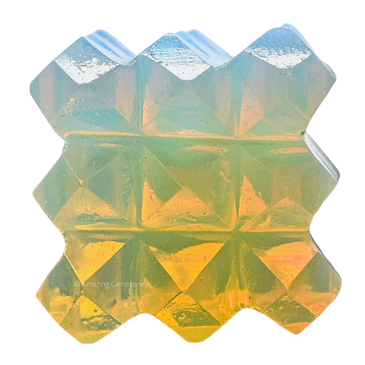 Amazing Gemstone Opalite Crystal Cube with 54 Pyramid - 1" Mini Lemurian Pyramid Cube Figurine of Natural Stone Pyramid for Meditation, Reiki, Chakra Balancing Vastu Pooja and Crystal Grids