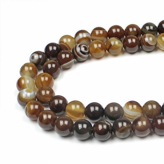 MJDCB Natural Stone Beads Coffee Stripe Agate Round Loose Beads for Jewelry Making DIY Bracelet Necklace (6mm)